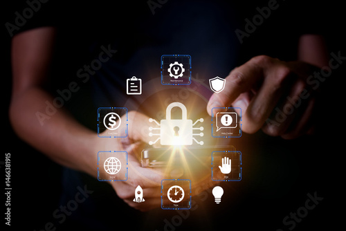 businessman using the smart mobile phone to access on smartphone for validate password for biometric two steps authentication to unlock security, Business Technology security Concept