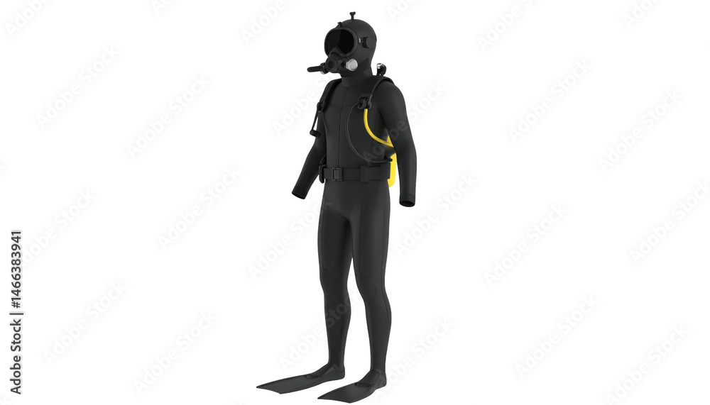 Fototapeta premium Deep sea diving adventure, exploring the ocean's depths in a scuba suit with hood and mask