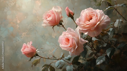 Delicate pink roses in a vintage style painting
