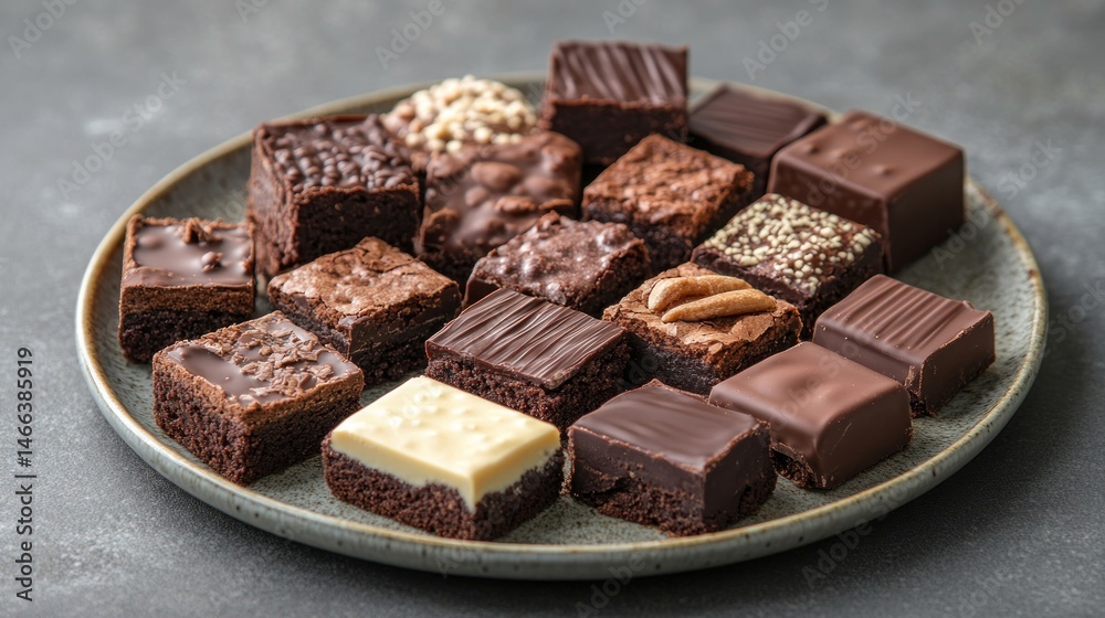 Assorted gourmet brownies in various flavors and textures Assorted gourmet brownies in various flavors and textures