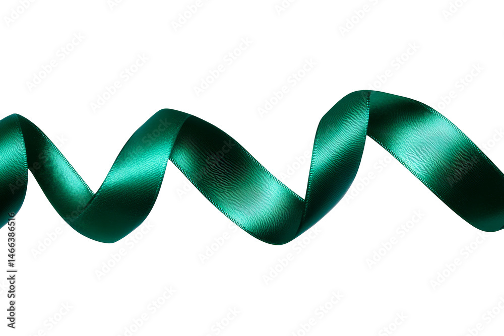 Fototapeta premium Swirling emerald ribbon flowing on dark background, cut out transparent