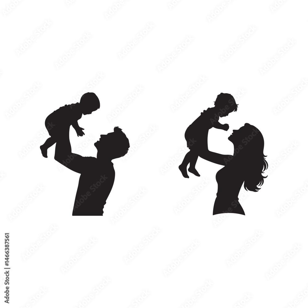 parents holding children in the air, father, mother parents holding children in the air, father, mother