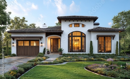 Exterior view of a contemporary mediterranean-style home.