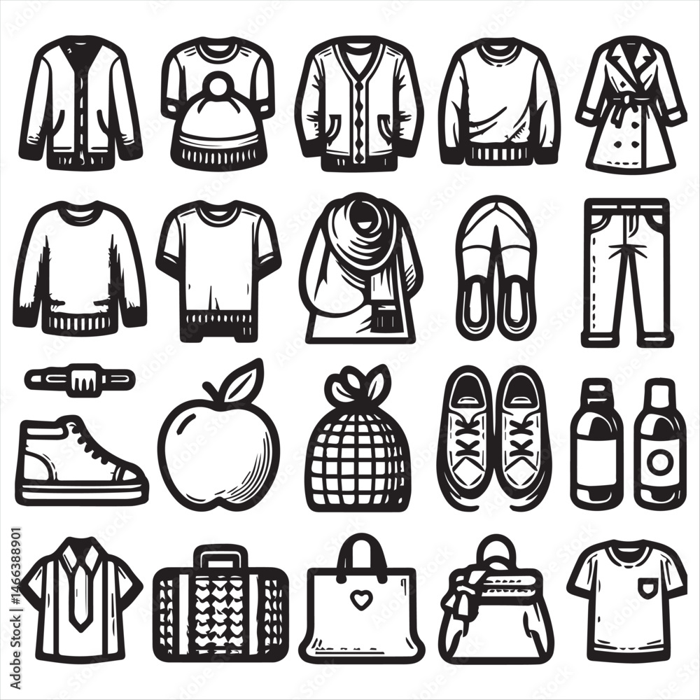 Fototapeta premium vector collection of clothing icon clipart in editable line style