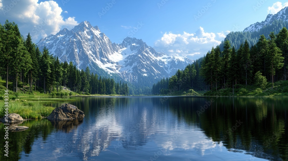 Fototapeta premium a lake surrounded by mountains and trees