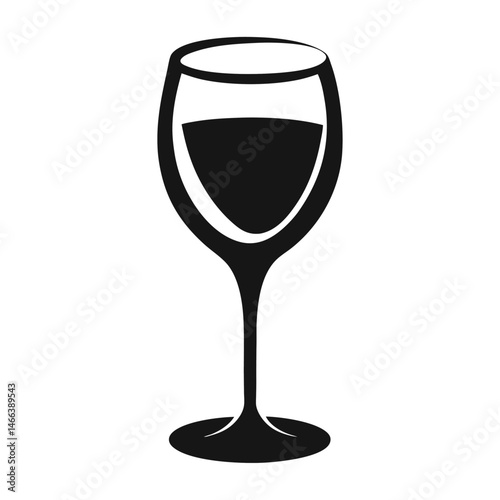 A simple black silhouette shows a glass containing wine filling the vessel halfway