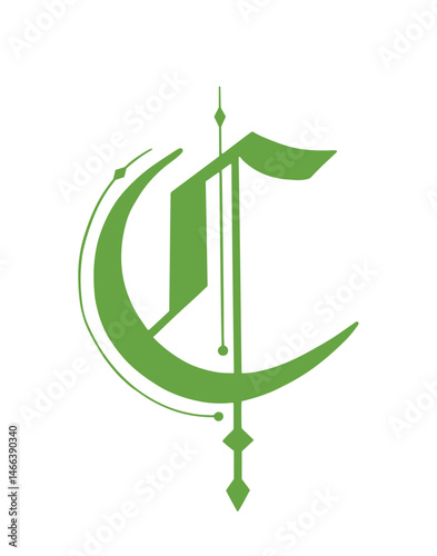Capital gothic letter C vector illustration.