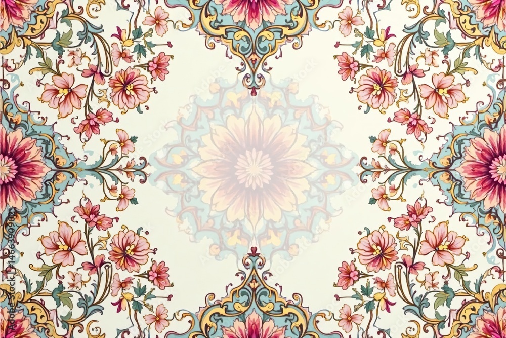 Obraz premium Intricate floral damask pattern in soft pastels, repeat pattern, flower, textile