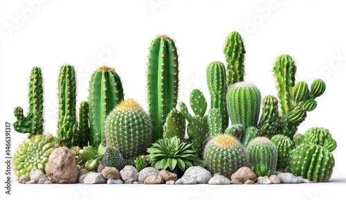 Wallpaper Mural Vibrant Green Cacti and Succulents Collection on White Background Torontodigital.ca