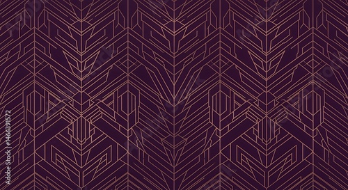 Geometric Art Deco Pattern: Elegant Rose Gold Lines on Deep Purple Background