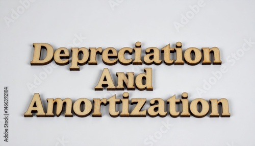 Closeup of depreciation and amortization wooden text on neutral background business concept visualization