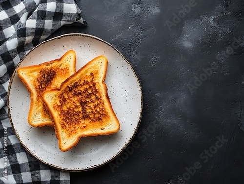 Toasted Bread on Plate, Dark Background