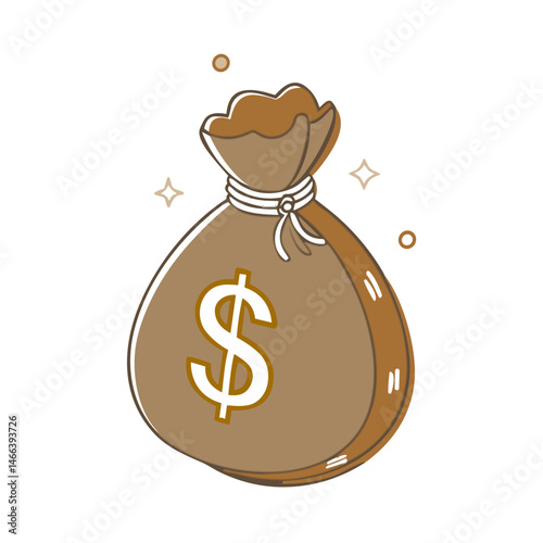 Money Bag Icon with Dollar Sign for Financial Content, Banking Applications and Investment Resources - Suitable for Business Websites, Economic Education and Wealth Management