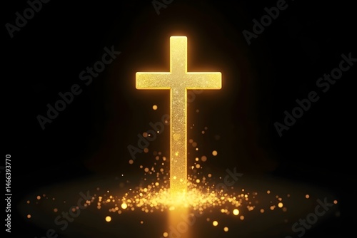 Obraz na płótnie glowing golden cross, omate religious symbol, dramatic lighting, bright sparkles, heavenly glow, shimmering particles, ethereal atmosphere, dramatic w salonie