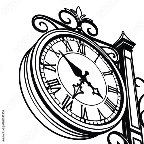 A clock with Roman numerals in black and white