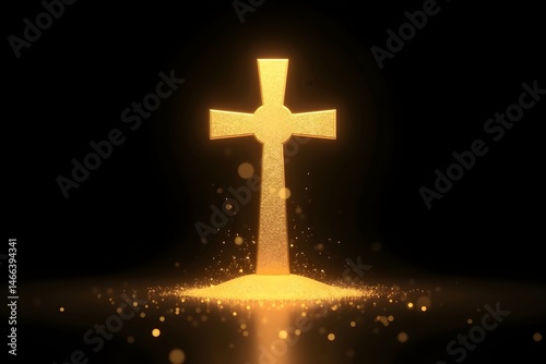 Obraz na płótnie glowing golden cross, omate religious symbol, dramatic lighting, bright sparkles, heavenly glow, shimmering particles, ethereal atmosphere, dramatic w salonie
