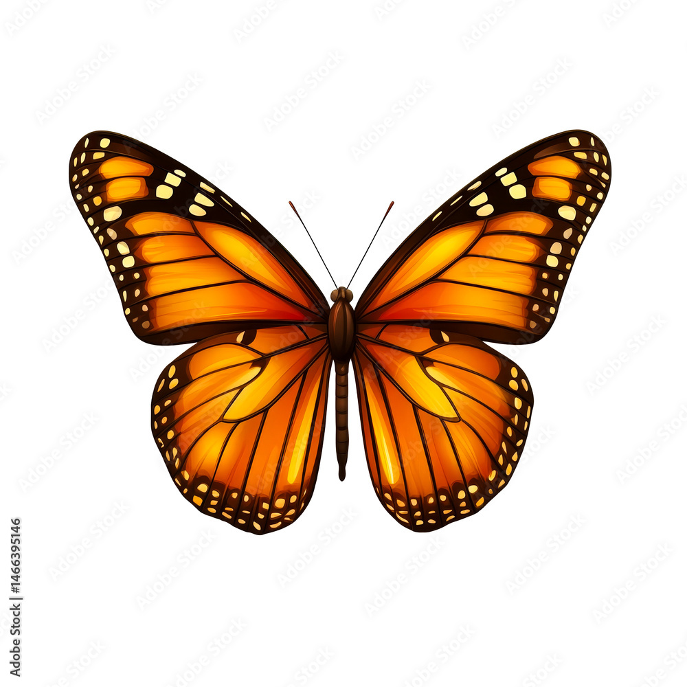 Fototapeta premium Detailed Monarch Butterfly with Orange Wings, cut out transparent