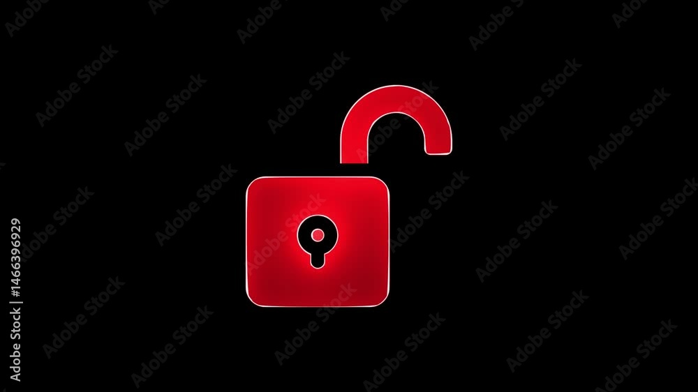 Abstract neon shine lock icon animation with black background.