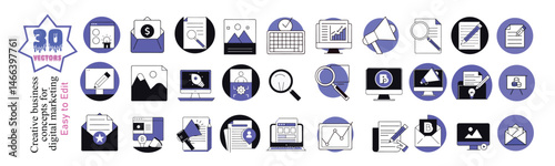 "Content Marketing Icons Pack: Strategy, SEO, Blogging & Digital Branding" content marketing icons set, SEO content creation icons, blog writing services vector, content strategy development icons, 