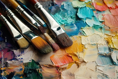 Artist Pallet. Colorful Art Brushes and Paints for Painting Masterpiece