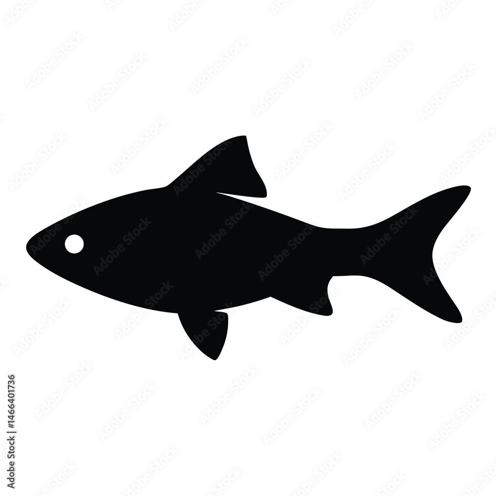 Fototapeta premium celestial pearl danio fish vector silhouette icon, black and white illustration of fish.