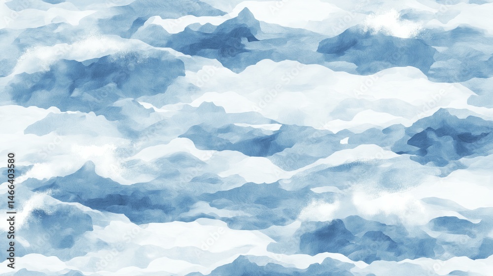 Fototapeta premium A calming watercolor painting showcases abstract clouds in shades of blue and white, creating a serene and dreamlike aesthetic perfect for backgrounds and designs.
