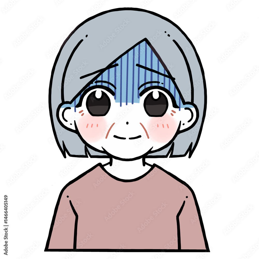 Obraz premium 元気なく微笑む青い顔の老人女性のイラスト