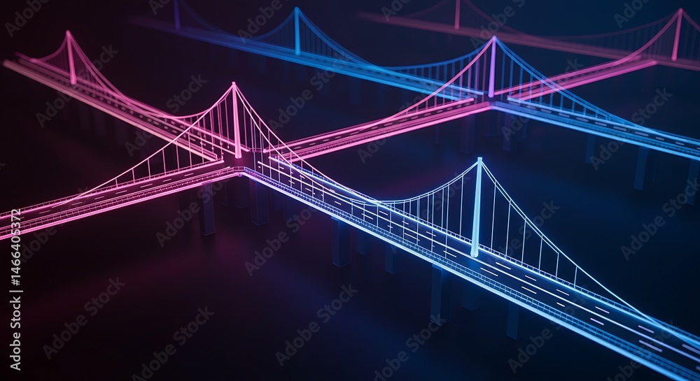 Obraz premium Bridges Neon Lights Abstract Construction