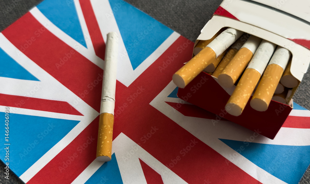 UK flag with cigarette isolated on black background