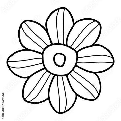 Head of  flower,  flowering plant,  part of  flower,  core with petals. In black and white. Decoration for postcards, posters, business cards, invitations. One icon isolated on  white background.