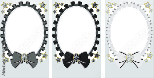 Cheki Polaroid camera Decoration Jewel Frill frame Monochrome Black Gray White / 推し活チェキ ポラロイドカメラ デコレーション フリル ジュエル フレーム モノクロ 黒 灰色 白