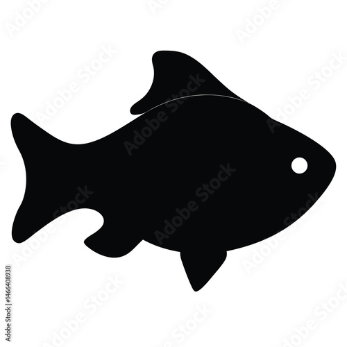 cherry barb fish vector silhouette icon, black and white illustration of fish.