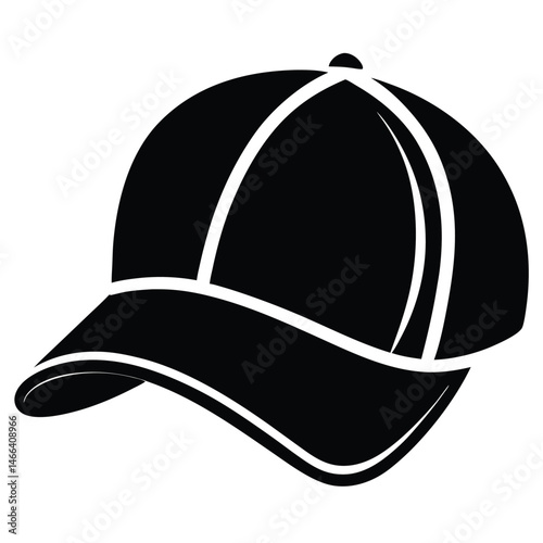 Black silhouette of a classic baseball cap with white outline stands out elegantly