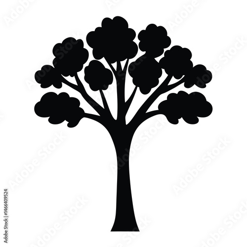 cherry tree vector silhouette icon, black and white illustration of trees.