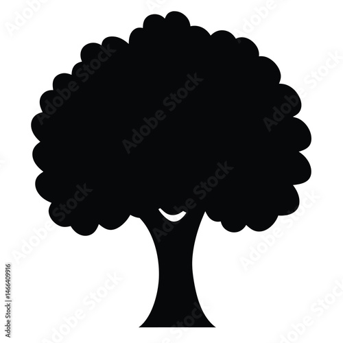 cherry tree vector silhouette icon, black and white illustration of trees.