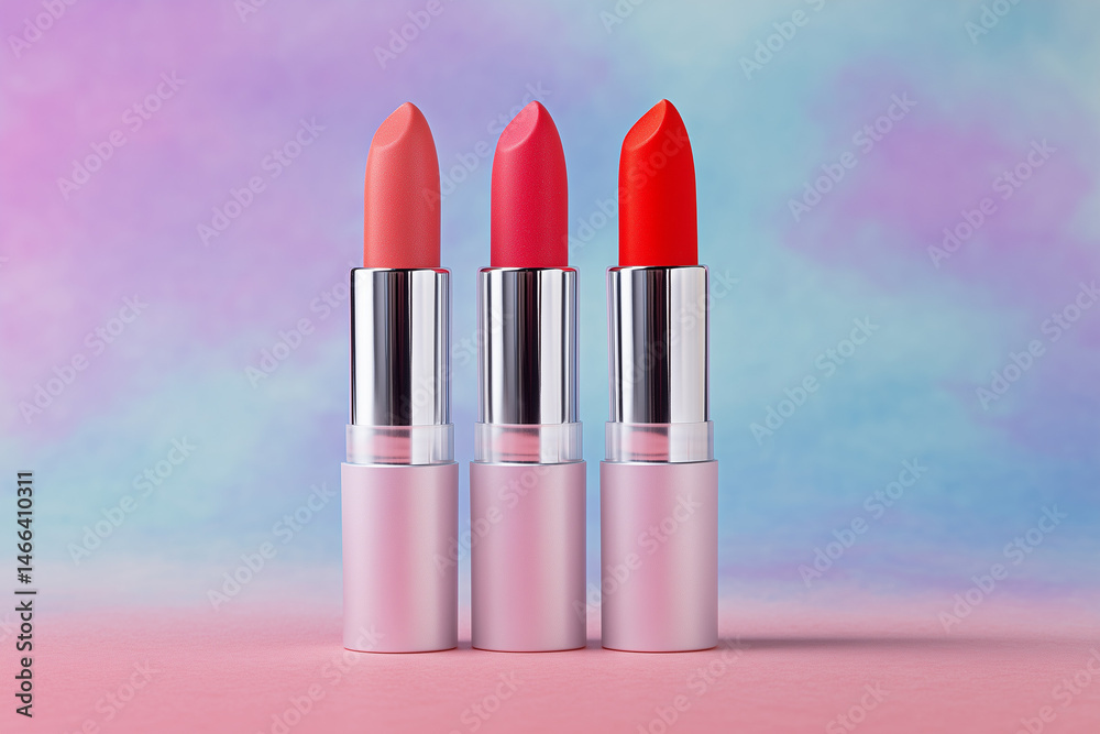 Obraz premium Pink and Red Lipstick on Pastel Gradient Background
