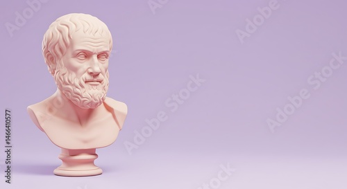 3d cute cartoon illustration, pearl white toned photo of bust of aristotle at the top, leaving clear copy space at the bottom for text or design elements. ,isolated on bright background, no text