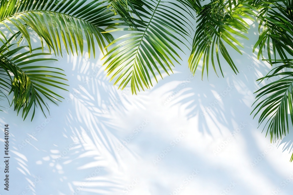 Fototapeta premium The silhouette of a palm tree is beautifully cast upon a tiled wall