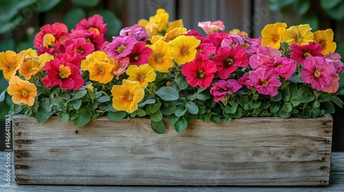 Wallpaper Mural Vibrant flowers in a wooden planter box Torontodigital.ca