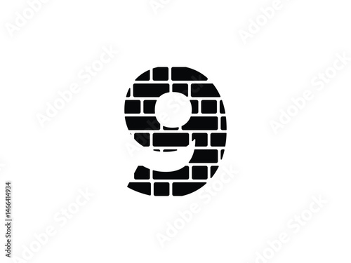 number 9 brick wall symbol icon design vector isolated transparent background