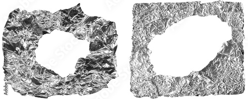 Hole in Foil Paper Backgrounds in Shiny Silver Tones Isolated on a Transparent or White Background