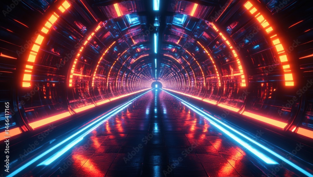 Futuristic tunnel with vibrant neon lights Futuristic tunnel with vibrant neon lights
