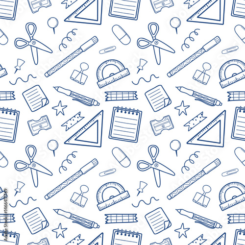 Back to school doodle seamless pattern drawing background line art design vector illustration. School child stationery
