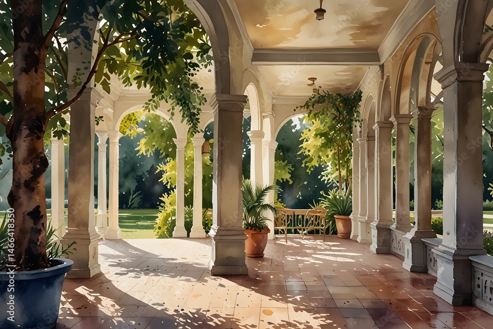 Fototapeta premium Breezeway in watercolor style