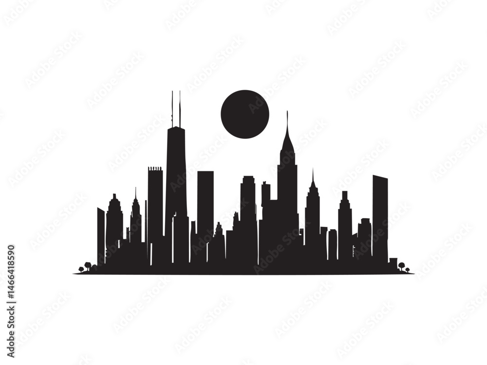 Obraz premium Minimalist City Skyline Silhouette – Flat Vector on White