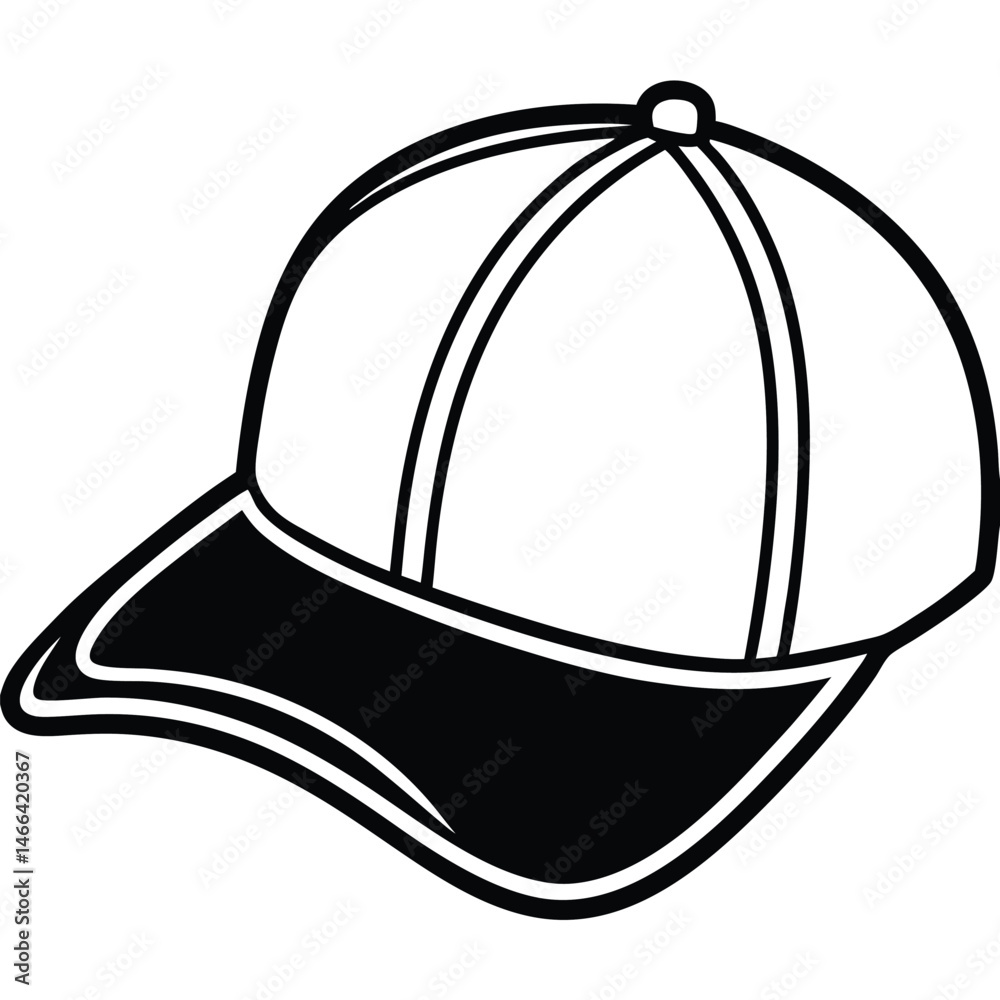 Fototapeta premium Black and white baseball cap shows classic style, outlined in bold strokes elegantly