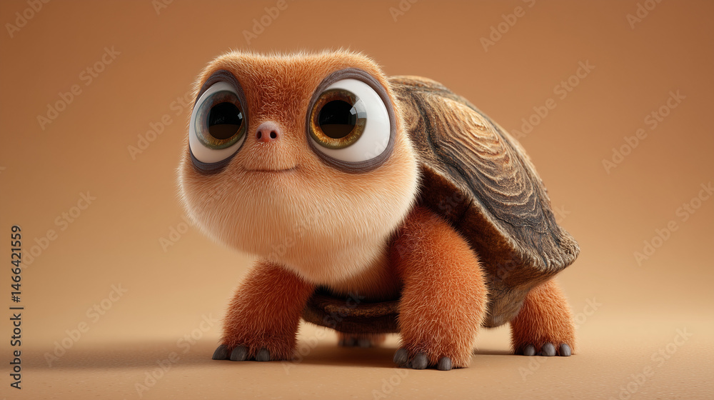 Fototapeta premium cartoon cyber animal Cute Turtle Standing with Big Eyes on Plain Background