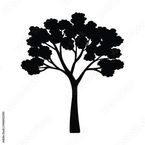 dogwood tree vector silhouette icon, black and white illustration of trees.