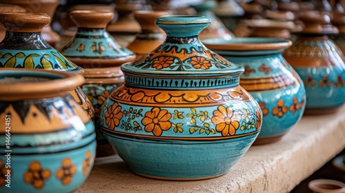 Hand-painted ceramic pots with floral designs.