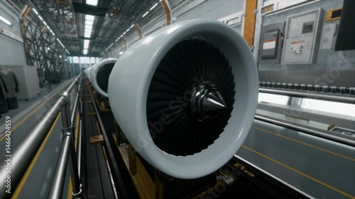 Aeroplane Engines On Production Line In Advanced Manufacturing Facility